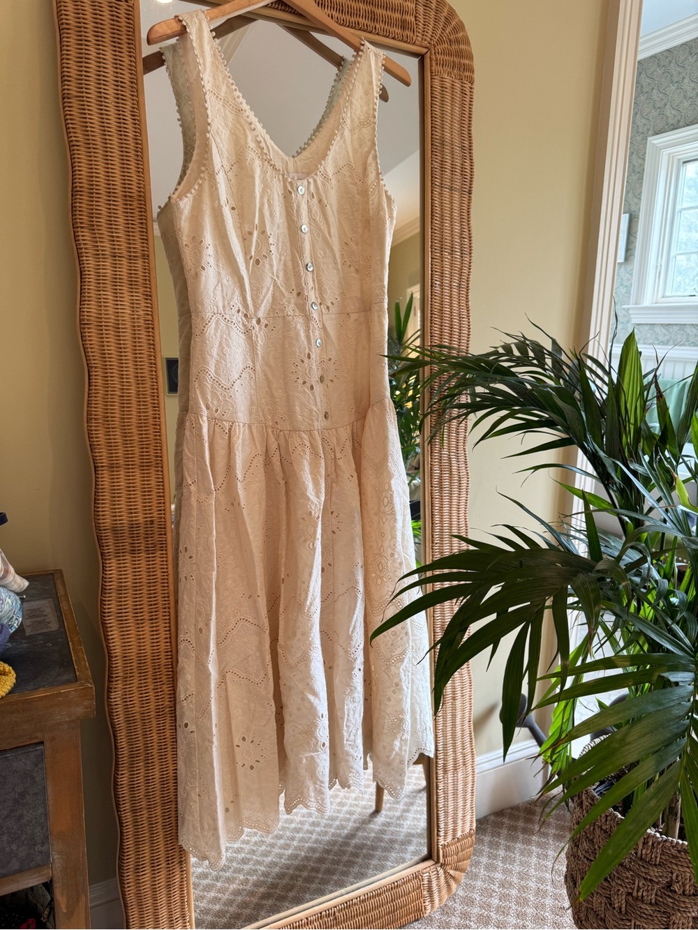 House of Harlow 1960 Cream Eyelet Button-Front Maxi Dress